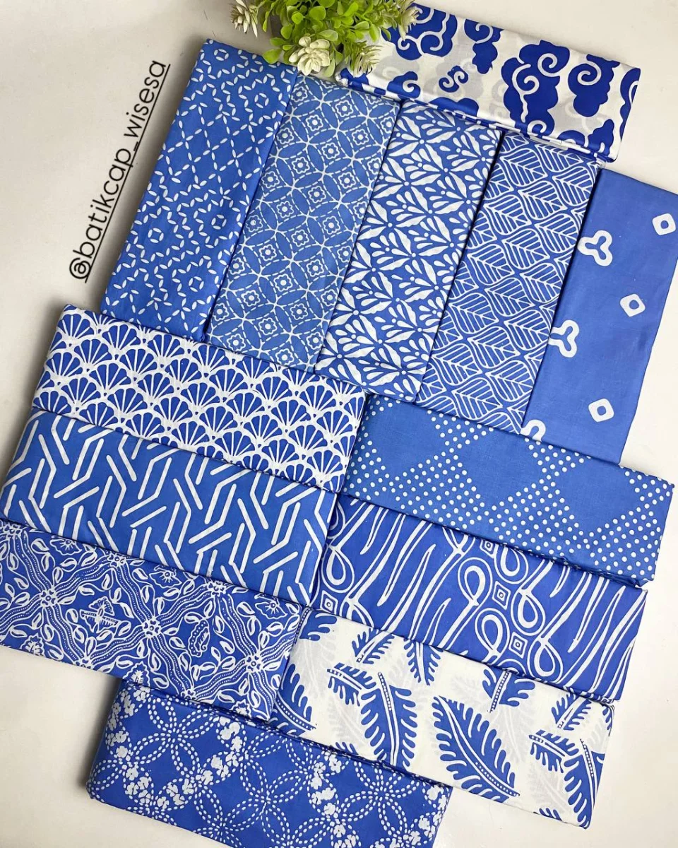 Batik Cap 1 warna Biru Muda